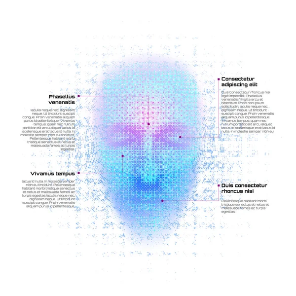 3D-rendering van robot gezicht met nummers op witte achtergrond vertegenwoordigen kunstmatige intelligentie. Toekomstige science, moderne technologie concept. 3D illustratie — Stockvector