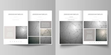 İş şablonları için BI broşür, dergi, el ilanı katlayın. Kapak tasarım şablonu, vektör düzen A4 boyutunda. Kimya desen, molekül yapısı gri arka plan üzerinde. Bilim ve teknoloji kavramı.