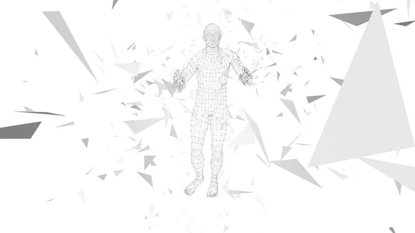 Εννοιολογική αφηρημένος άνθρωπος. Συνδεδεμένες γραμμές, τρίγωνα, τελείες, σωματίδια σε άσπρο φόντο. Έννοια της τεχνητής νοημοσύνης. Υψηλής τεχνολογίας ψηφιακή φόντο διάνυσμα. 3D καθιστούν διανυσματικά εικονογράφηση — Διανυσματικό Αρχείο
