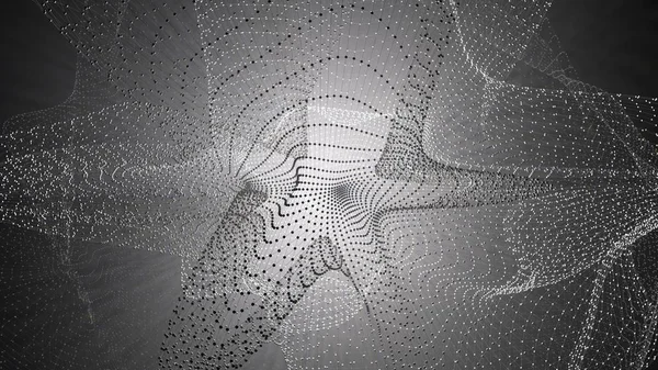 Molecule model met aaneengesloten lijnen met stippen op een donkere achtergrond. Achtergrond van geneeskunde, technologie, chemie of wetenschap. Wetenschappelijke of medische achtergrond met moleculen en atomen. 3D illustratie. — Stockfoto