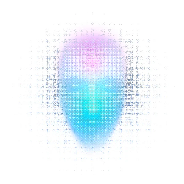 A renderização 3d da face do robô em fundo branco representa inteligência artificial. Ciência do futuro, conceito de tecnologia moderna. ilustração 3d —  Vetores de Stock