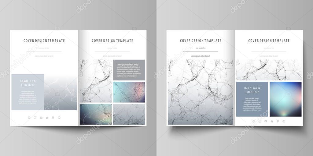 Business templates for bi fold brochure, flyer. Cover design template, vector layout in A4 size. Compounds lines and dots. Big data visualization in minimal style. Graphic communication background.