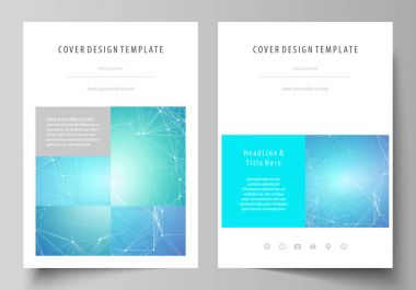 Rapor için broşür, dergi, el ilanı, broşür, iş şablonlar. Kapak tasarım şablonu, vektör düzen A4 boyutunda. Kimya model, molekül yapısı, tıbbi Dna araştırma. Tıp kavramı.