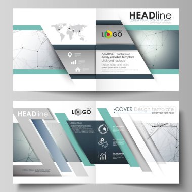 İş şablonları için kare tasarım BI kat broşür, el ilanı. Kapak broşür, düzen vektör. Genetik ve kimyasal bileşikler. Atom, Dna ve nöronlar. Kimya, bilim kavramı. Geometrik arka plan.