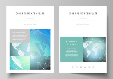 A4 formatında düzenlenebilir yerleşimini vektör çizim tasarım şablonları broşür, dergi, broşür, kitapçık, rapor için kapsar. Kimya model, molekül yapısı, geometrik tasarım arka plan.
