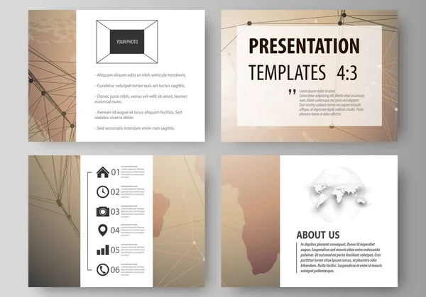 A ilustração minimalista do vetor abstrato do layout editável dos modelos de negócios de design de slides de apresentação. Conexões de rede globais, background tecnológico com mapa do mundo . —  Vetores de Stock