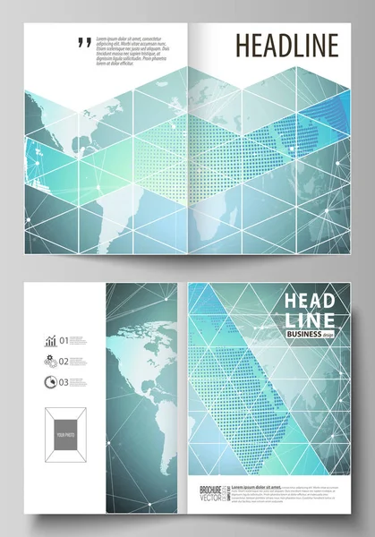 La ilustración vectorial de la disposición editable de dos maquetas de diseño de portada moderna en formato A4 plantillas para folleto, revista, folleto. Patrón de química, estructura molecular, fondo de diseño geométrico . — Vector de stock