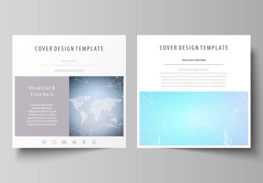 İki kare biçimi düzenlenebilir yerleşimini minimalist vektör çizim tasarım şablonları için broşür, el ilanı, dergi kapsar. Poligonal doku. Küresel bağlantıları, futuristik geometrik kavramı.