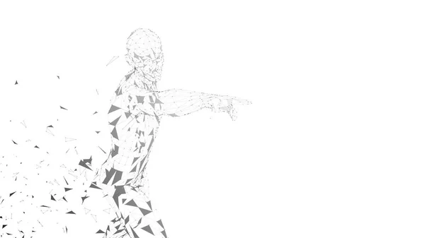 Hombre abstracto conceptual tocando o señalando algo. Líneas conectadas, puntos, triángulos. Concepto de inteligencia artificial. Fondo digital vectorial de alta tecnología. Ilustración de vector de renderizado 3D — Archivo Imágenes Vectoriales