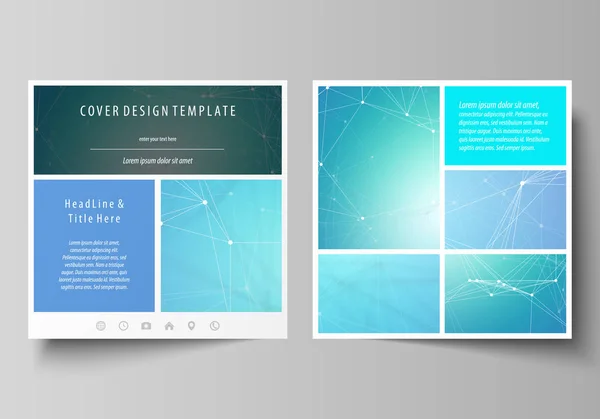 Бизнес-соблазн для квадратного дизайна брошюры, листовки. Листовое покрытие, абстрактная векторная планировка. Химический рисунок, соединяющие линии и точки, молекулярная структура, медицинские исследования ДНК. Концепция медицины . Векторная Графика