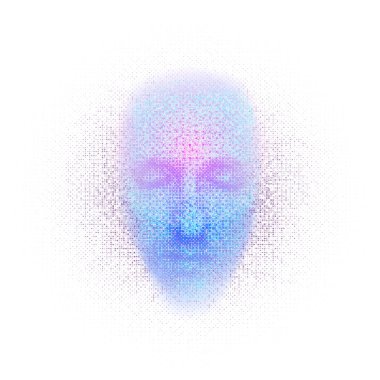 robot yüz 3D rendering beyaz arka plan üzerinde numaraları ile yapay zeka temsil eder. Gelecekte bilim, modern teknoloji kavramı. 3D çizim