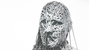 cyborg yüz beyaz arka plan üzerinde 3D render yapay zeka temsil eder. Gelecekte bilim, modern teknoloji kavramı. 3D çizim