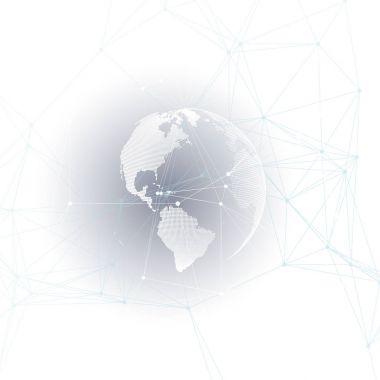 Soyut fütüristik ağ şekiller. Yüksek teknoloji Hud arka, bağlayan çizgiler ve noktalar, poligonal doğrusal doku. Dünya küre üzerinde gri. Veri kavramı küresel ağ bağlantıları, geometrik tasarım, kazmak.