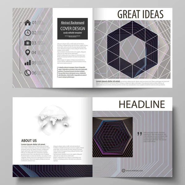 Business-Vorlagen für quadratische Broschüre, Magazin, Flyer. Prospekteinband, flaches Vektorlayout. abstrakter polygonaler Hintergrund mit Sechsecken. schwarze Farbe geometrisches Design, sechseckige Geometrie. — Stockvektor