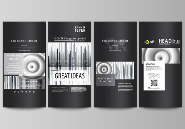 Flyers uppsättning, moderna banners. Business-mallar. Täcka formgivningsmall, lätt redigerbara abstrakt vektor layouter. Enkla svartvita geometriska mönster. Minimalistisk bakgrund. Grå färg former. — Stock vektor