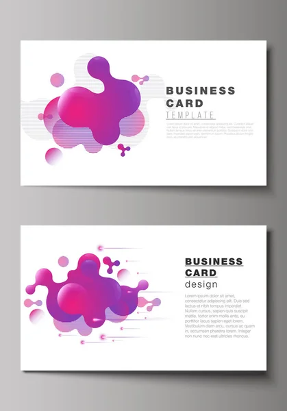 De minimalistische abstracte vector illustratie van de bewerkbare lay-out van twee Creative Business Cards-ontwerpsjablonen. Achtergrond met vloeiende gradiënt, vloeibaar roze gekleurd geometrisch element. — Stockvector