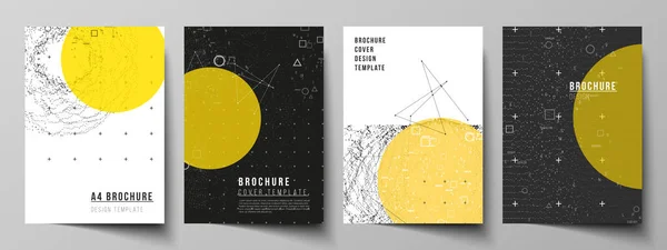 Mise en page vectorielle de modèles de conception de couvertures modernes au format A4 pour brochure, magazine, dépliant, rapport. Science ou technologie 3d fond avec des particules dynamiques. Concept de chimie et de science. — Image vectorielle