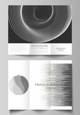 Vektör illüstrasyon düzeni. Modern yaratıcı kapaklar üç katlı broşür ya da broşür için tasarım şablonları. Geometrik soyut arkaplan, minimalist tasarım için fütürist bilim ve teknoloji kavramı.