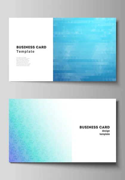 The minimalistic abstract vector illustration of the editable layout of two creative business cards design templates. Abstract geometric pattern with colorful gradient business background. — Stock Vector