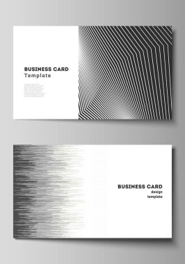 İki yaratıcı kartvizit tasarım şablonunun düzenlenebilir çiziminin vektör çizimi. Geometrik soyut arkaplan, minimalist tasarım için fütürist bilim ve teknoloji kavramı.