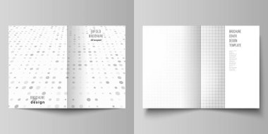 Çift katlı broşür, broşür, broşür, kapak tasarımı, kitap tasarımı için iki A4 kapak modelinin vektör düzeni. Noktalı soyut yarım ton efekt dekorasyonu. Grunge biçim dekorasyonu için noktalı desen.