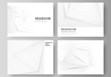 Sunum sunumunun vektör düzeni tasarım şablonları, sunum broşürü için çok amaçlı şablon, broşür kapağı. Gri noktalı yarım tonlu arkaplan, soyut gradyan arkaplan