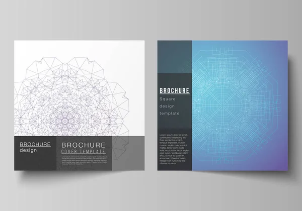 Minimal vector illustration layout of two square format covers design templates for brochure, flyer, magazine. Big Data Visualization, geometric communication background with connected lines and dots. — Stock Vector