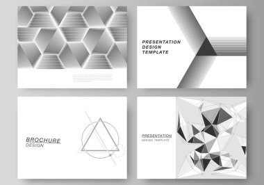 Sunumun minimalist soyut vektör illüstrasyon düzeni iş şablonları dizayn eder. Farklı üçgen şekiller kullanarak soyut geometrik üçgen tasarım arkaplanı.