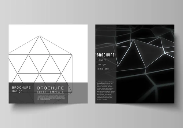 Minimale vector lay-out van twee vierkante formaat covers ontwerpsjablonen voor brochure, flyer, tijdschrift. 3D veelhoekige geometrische modern design abstracte achtergrond. Wetenschap of technologie vector illustratie. — Stockvector