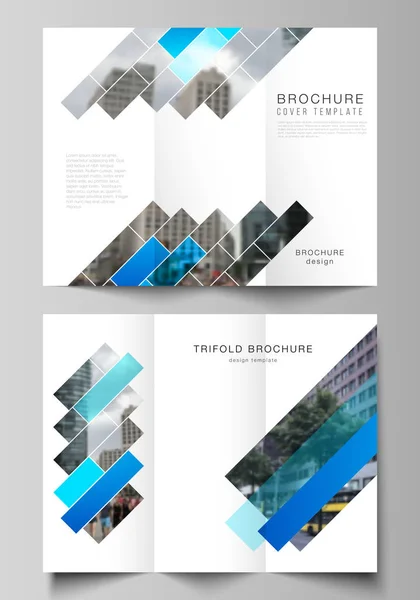 The minimal vector illustration of editable layouts. Modern creative covers design templates for trifold brochure or flyer. Abstract geometric pattern creative modern blue background with rectangles. — Stock Vector