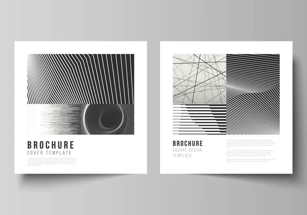 Vector lay-out van twee vierkante formaat omslagen ontwerp sjablonen voor brochure, flyer, tijdschrift. Geometrische abstracte technologie achtergrond, futuristische wetenschap en technologie concept voor minimalistisch design. — Stockvector