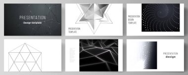 Sunumun minimalist soyut vektör düzeni iş şablonları dizayn eder. 3d çokgen geometrik modern tasarım soyut arkaplan. Bilim veya teknoloji vektör illüstrasyonu.