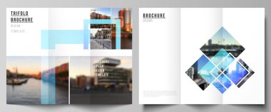 Düzenlenebilir düzenlerin asgari vektör çizimi. Modern yaratıcı kapaklar üç katlı broşür ya da broşür için tasarım şablonları. Yaratıcı moda modelleri, mavi renkli moda tasarım arka planı.