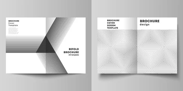 Vektor-Layout von zwei modernen Cover-Attrappen im DIN-A4-Format für zweiseitige Broschüren, Magazine, Flyer, Booklets. Abstrakte geometrische Dreieck-Design Hintergrund mit dreieckigen Stil Muster. — Stockvektor