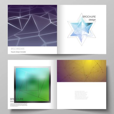 Vektör düzeni iki kapsar kare tasarım bifold broşür, dergi, afiş, kitapçık için şablonlar. 3D Çokgen geometrik modern tasarım soyut arka plan. Bilim veya teknoloji vektör illüstrasyon.
