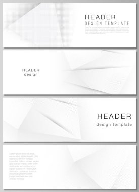 Başlıkların vektör düzeni, web sitesi dipnot tasarımı için pankart tasarımı şablonu, yatay uçucu tasarımı, web sitesi başlık arkaplanı. Gri noktalı yarım tonlu arkaplan, soyut gradyan arkaplan