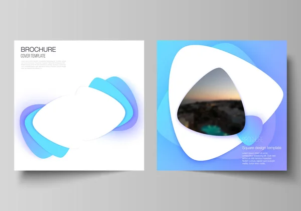 De minimale vector illustratie lay-out van twee vierkante formaat covers ontwerpsjablonen voor brochure, flyer, tijdschrift. Blauwe kleurovergang abstracte dynamische vormen, kleurrijke geometrische sjabloonontwerp. — Stockvector