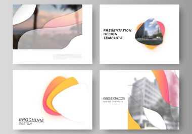 Sunum slaytlarının düzenlenebilir düzeninin minimalist soyut vektör çizimi iş şablonlarını tasarlar. Sarı renk gradyan soyut dinamik şekiller, renkli geometrik şablon tasarımı