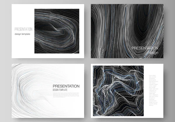 Мінімалістична абстрактна Векторна ілюстрація редагованого компонування презентації слайдів дизайну бізнес-шаблонів. Гладка димова хвиля, високотехнологічна концепція чорного кольору техно фону . — стоковий вектор