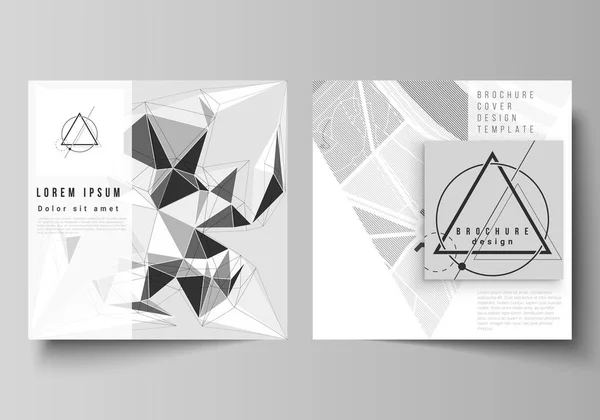 Minimální vektorová ilustrace upravitelného uspořádání dvou čtvercových formátů pokrývá designové šablony pro brožuru, leták, časopis. Abstraktní geometrický trojúhelník design pozadí pomocí trojúhelníkového stylu vzory — Stockový vektor