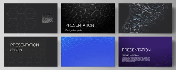 Layout vetorial dos modelos de negócios de design de slides de apresentação. Tecnologia digital e conceito de big data com hexágonos, conectando pontos e linhas, ciência poligonal fundo médico. —  Vetores de Stock