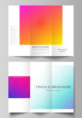 Düzenlenebilir düzenlerin asgari vektör çizimi. Modern yaratıcı kapaklar üç katlı broşür ya da broşür için tasarım şablonları. Renkli gradyan iş geçmişine sahip soyut geometrik desen.