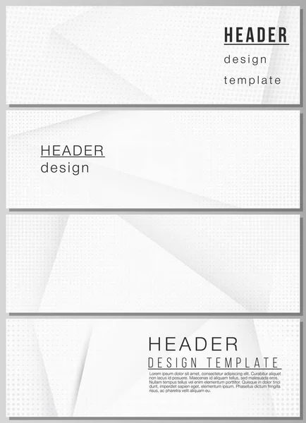 Layout vetorial de cabeçalhos, modelo de design de banner para design de rodapé do site, design de folheto horizontal, fundos de cabeçalho do site. Meio-tom fundo pontilhado com pontos cinza, fundo gradiente abstrato — Vetor de Stock