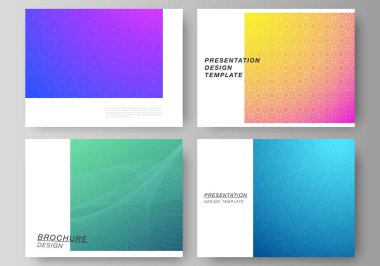 Sunum slaytlarının düzenlenebilir düzeninin minimalist soyut vektör çizimi iş şablonlarını dizayn eder. Renkli gradyan iş geçmişine sahip soyut geometrik desen.