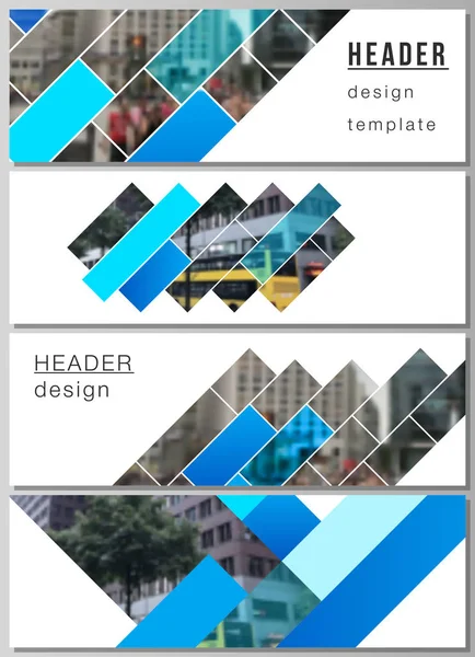 A ilustração vetorial minimalista do layout editável de cabeçalhos, modelos de design de banner. Padrão geométrico abstrato criativo moderno fundo azul com retângulos. — Vetor de Stock