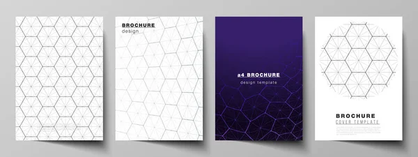 Vector layout of A4 format cover mockups design templates for brochure, flyer. Digital technology and big data concept with hexagons, connecting dots and lines, polygonal science medical background. — Stock Vector