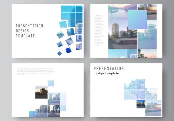 Vector layout of the presentation slides design business templates, multipurpose template for presentation brochure, brochure cover. Abstract design project in geometric style with blue squares. — Stock Vector