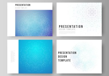 Sunumun minimalist soyut vektör illüstrasyon düzeni iş şablonları dizayn eder. Bağlı çizgi ve noktalarla Büyük Veri Görselleştirme, geometrik iletişim arkaplanı.