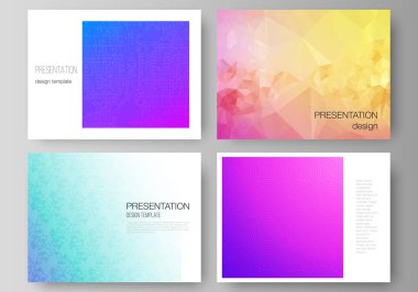 Sunum slaytlarının düzenlenebilir düzeninin minimalist soyut vektör çizimi iş şablonlarını dizayn eder. Renkli gradyan iş geçmişine sahip soyut geometrik desen.