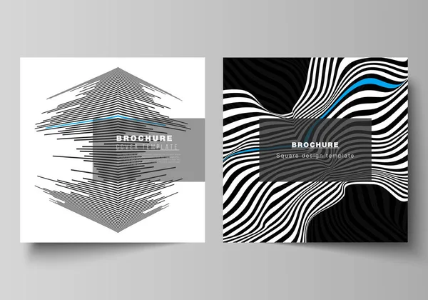 The minimal vector illustration of editable layout of two square format covers design templates for brochure, flyer, magazine. Abstract big data visualization concept backgrounds with lines and cubes. — Stock Vector